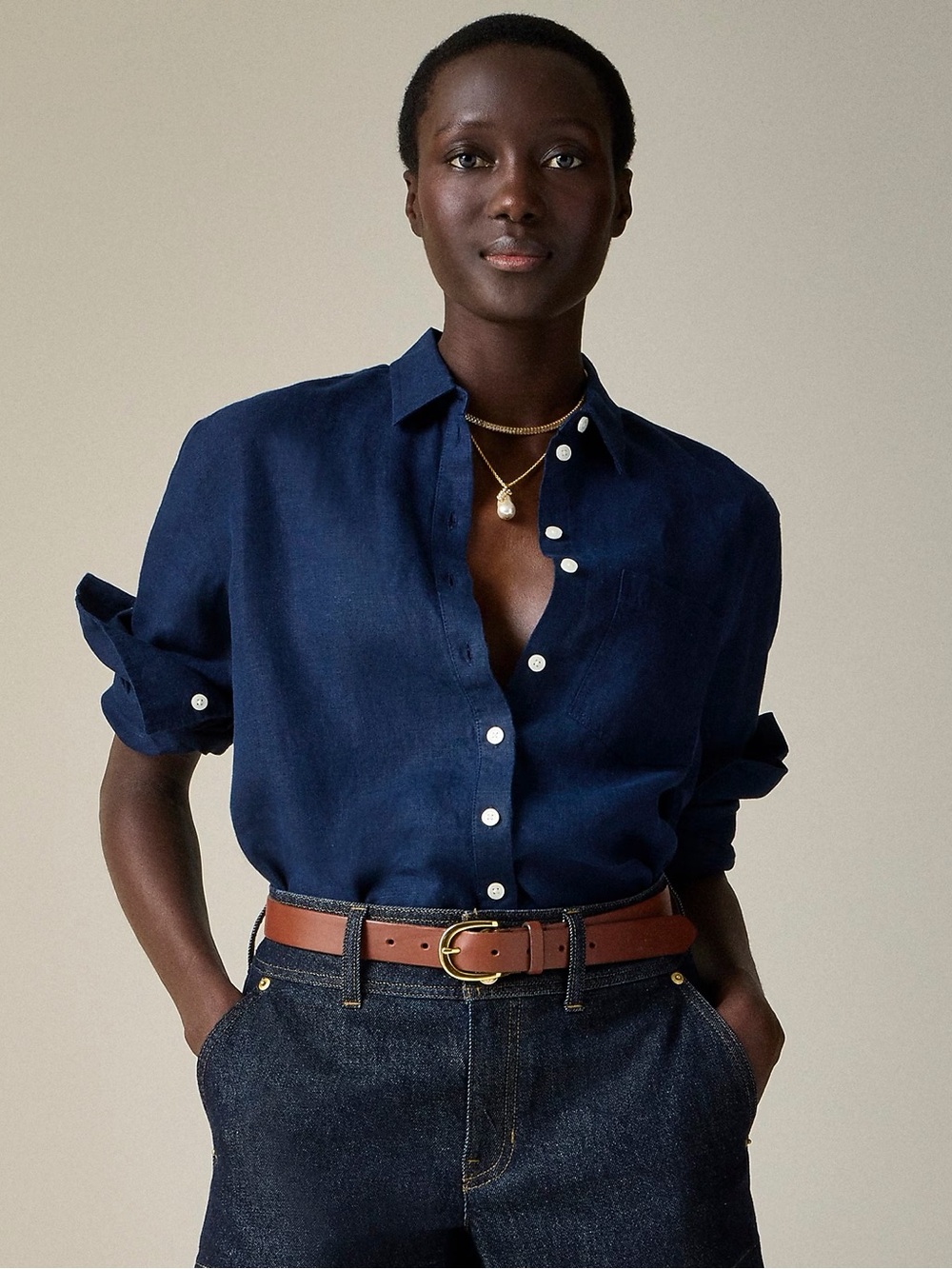 NWT J.Crew Garçon Classic Button-Up Shirt Baird McNutt Irish Linen Navy 8 CG940